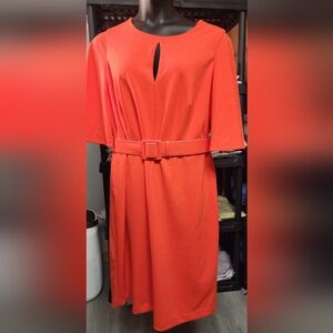 Calvin Klein Orange Red Sheath Midi Dress